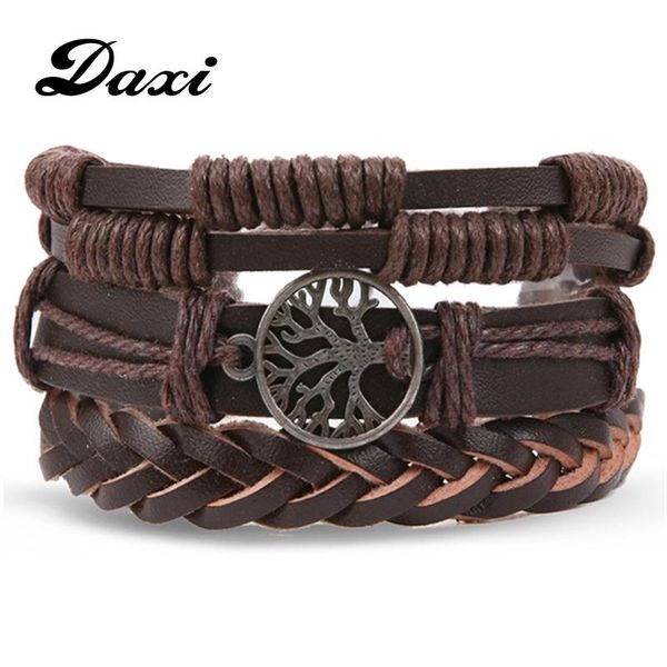 

charm bracelets daxi tree retro multi-layer leather bracelet men's classic rope chain jewelry gift, Golden;silver