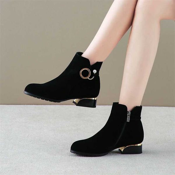 

women's shoes women ankle boots leather plus size length cow suede female ladies autumn and winter 211104, Black