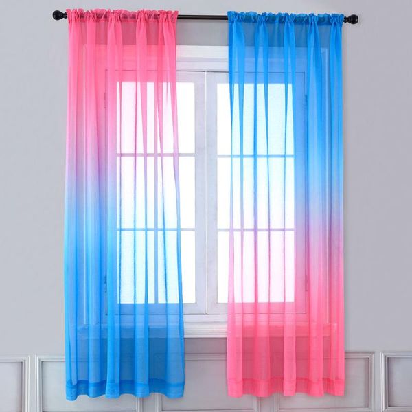 

semi-transparent curtains polyester drapes blue pink gradient voile sheer curtain 2panel sets rod pocket window for bedroom &