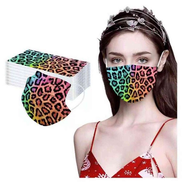 

3 layer 95%filtration efficiency disposable face masks men women leopard print with elastic ear loop dustproof prevention iuenza face