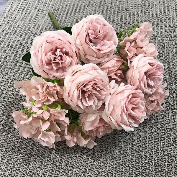 

decorative flowers & wreaths 13 heads big roses and hydrangea bouquet champs lace rose fake silk home decor flores