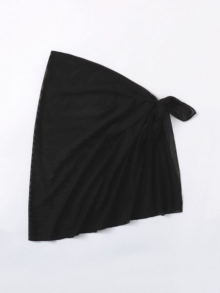 

solid knot waist sheer cover up n27w#, White;black