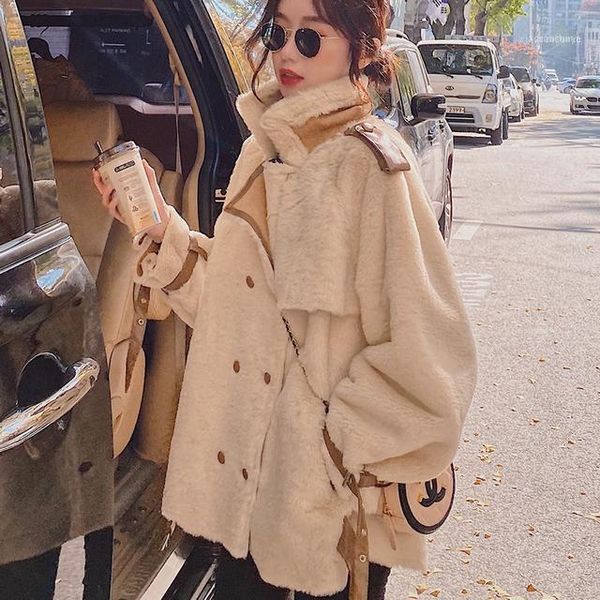 

women's fur & faux women 2021 autumn winter lamb coat female thick hairy casual loose jacket fashion warm ladies overcoats c1851, Black