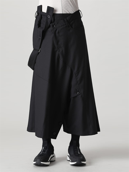 

men's pants strap pant skirt casual wide leg spring and autumn black a-edition design irregular asymmetric