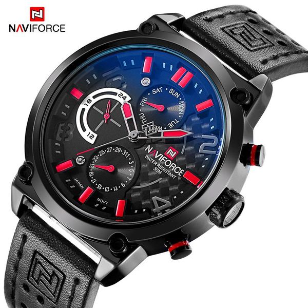 

wristwatches naviforce luxury mens sport watches leather military quartz watch waterproof wristwatch male date 24hour clock relogio masculin, Slivery;brown