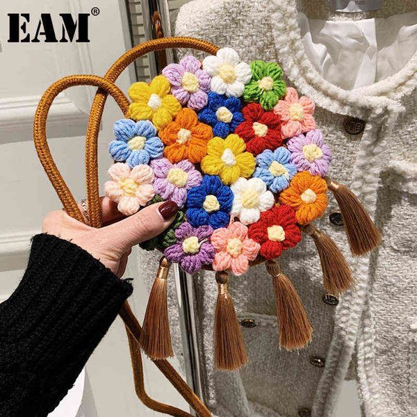 

shopping bags [eam] fashion versatile cotton hemp flowers spliced small bag women's summer trend round crossbody female 18b0485 220303