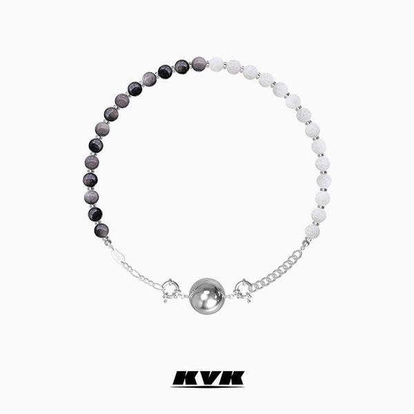 

chains kvk black and white agate stitching necklace 2021 lightweight niche design sense temperament simple, Silver