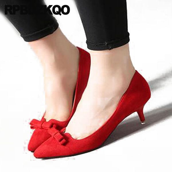 

dress shoes sweet china elegant ladies modern red designer bridal wedding women pointed toe black bow size 4 34 2021 kitten suede