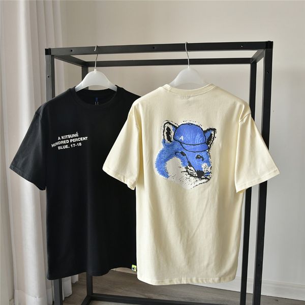 

men's t-shirts 2021ss maison kitsune t-shirts of the women's large fox printed on back style summer t-shirt top, White;black
