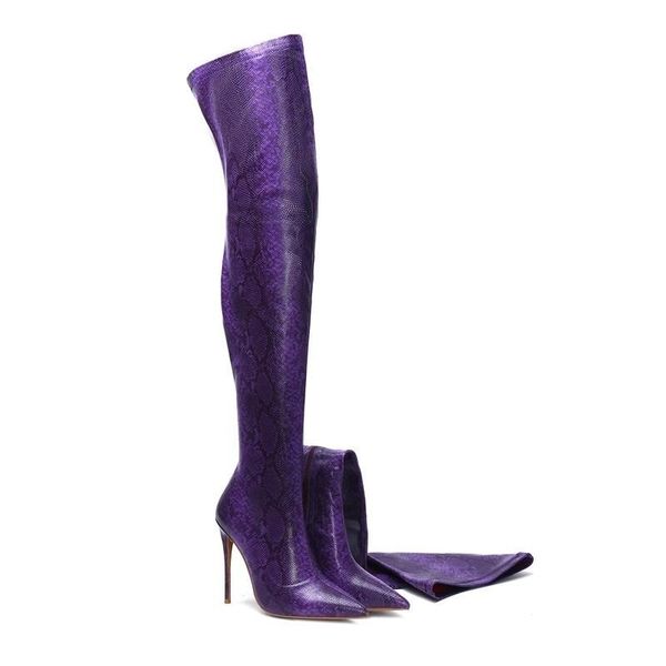 

dress shoes large size high tube knee boots snake skin long women's elastic cloth, Black