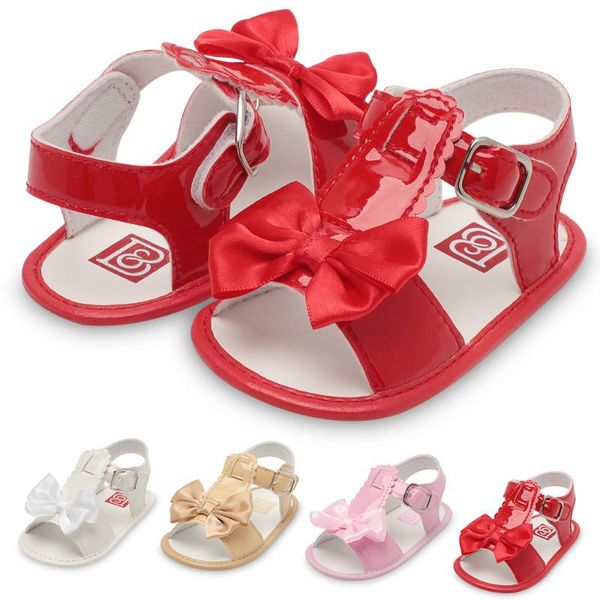 

baby summer shoes born infant girls boys solid non-slip party bow pu leather breathable toddler 0-18m first walkers