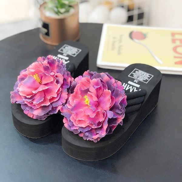 

summer style women slippers slope-heeled high-heeled breathable fashion casual shoe soft and lightweight platform, Black