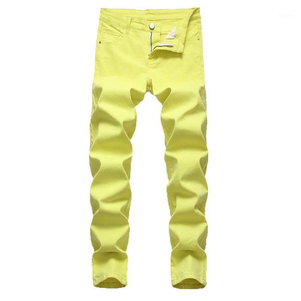 Мужские штаны 2021 стильный мужской одежда Повседневная личность Slim Fit Denim Jeans Yellow или Red Abbiglaito Moda Maschile