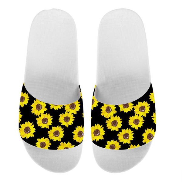 

brand desige sunflower yellow floral print women house slide slippers female flip flops casual ladies outdoor sandal, Black