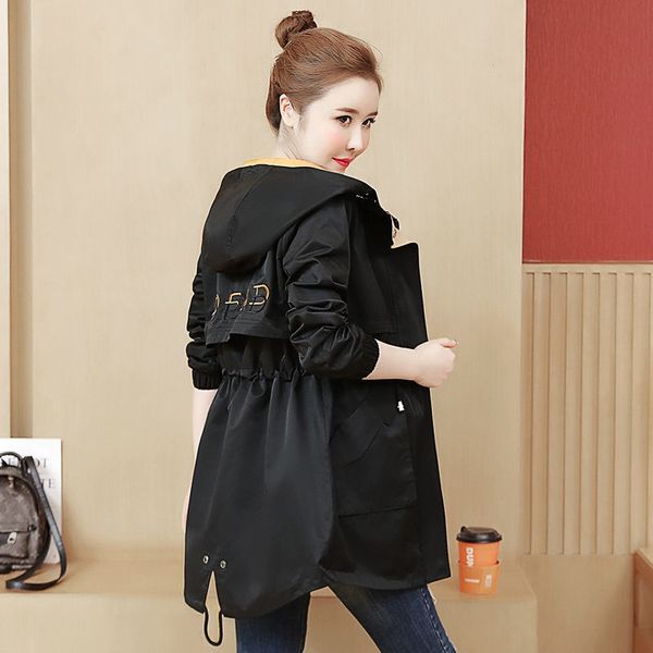 

wool fine section parka high-end korean women's jackets loose spring and long autumn jacket with hood k368 b45u, Black