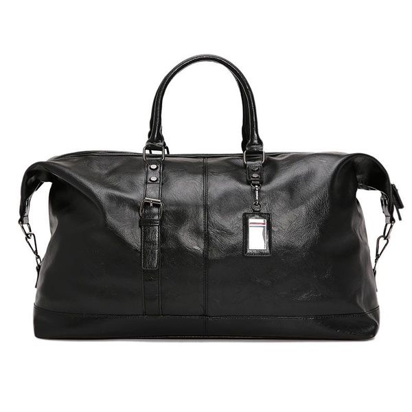 

duffel bags laoksi men leather travel with front pocket big capacity shoulder bag black brand casual handbag