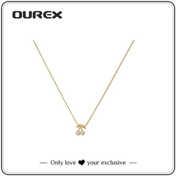 

pendant necklaces ourex 2021 fashion punk style gold color metal cherry pendent necklace cute for women wedding jewelry wholesale, Silver