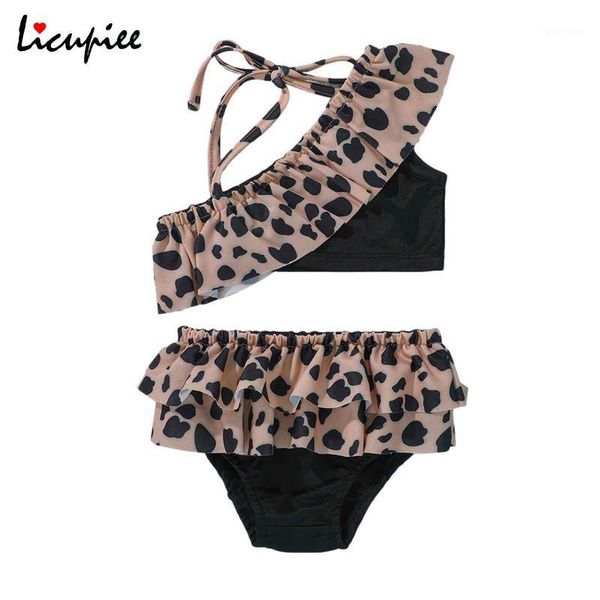 

clothing sets 1-6 years girl\u2021s cute two piece split swimsuit fresh leopard/flower one-shoulder camisole and ruffles triangle shorts1, White