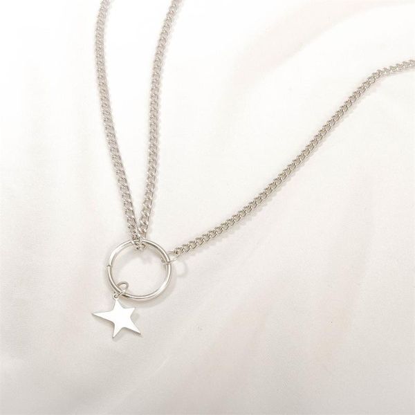 

chains personality trend pendant fashion style necklace accessories stainless steel ring five-pointed star titanium, Silver