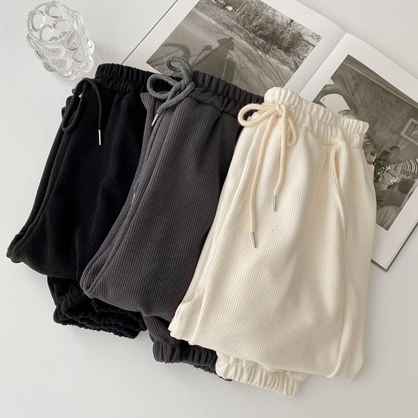 

women's pants & capris fashion solid color casual spring 2021 high waist trousers korean drawstring simple harem n42j, Black;white
