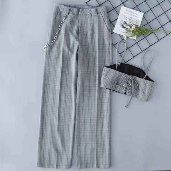 

zghc9f01204 new bandage short lattice sling bra + high waist chain casual pants suit, Black;white