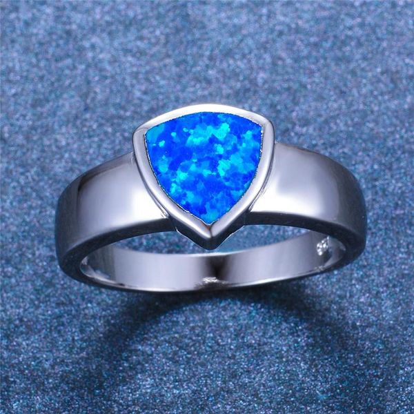 

wedding rings male female geometric blue fire opal ring unique triangle stone engagement classic silver color for women men, Slivery;golden