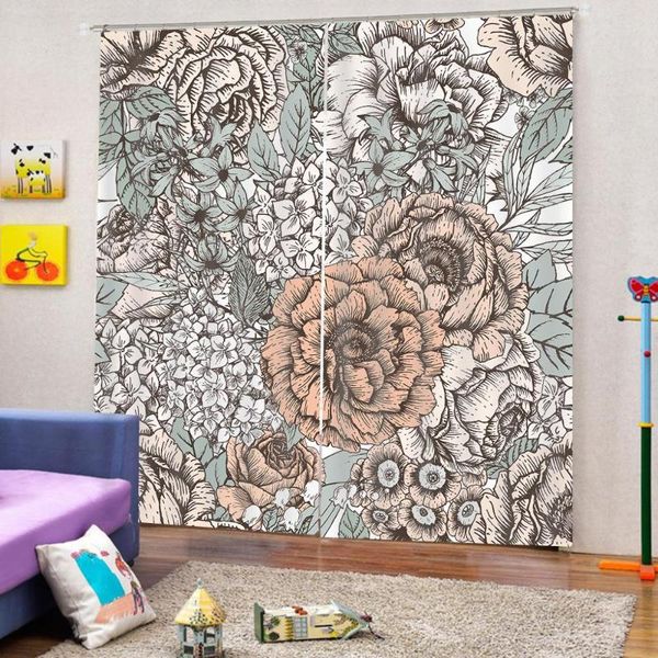 

curtain & drapes 3d luxury blackout window living room grey flower curtains