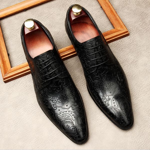 

genuine leather mens business dress pointed toe shoes wedding shoes lace up men fashion italian black formal party oxford shoe