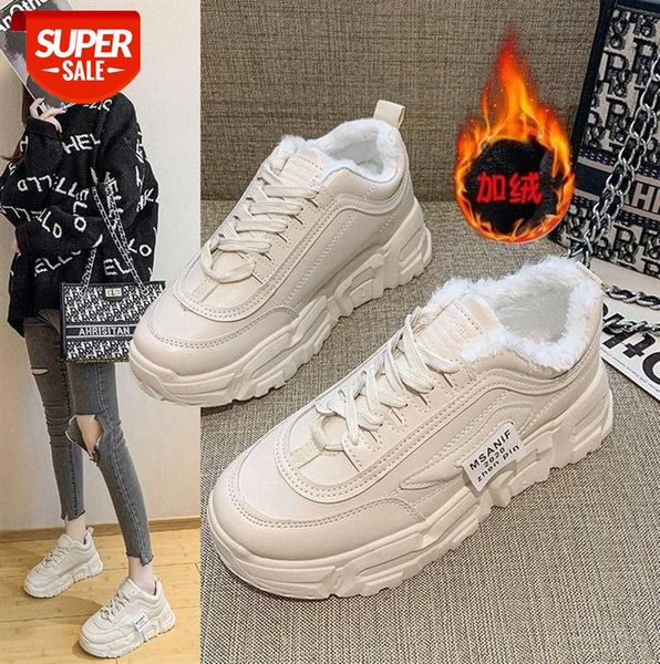

daddy shoes plus velvet women's all-match increased thick-soled intellectual smoked korean version of chic small white sports #7e6v