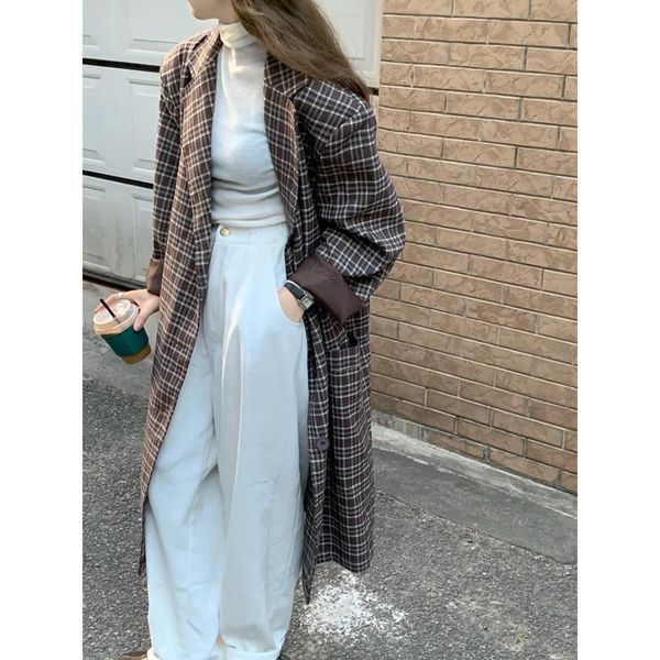 

women's wool & blends loose oversize girls women trenches double breasted outwear coat windbreaker long womens trench winter overcoats, Black