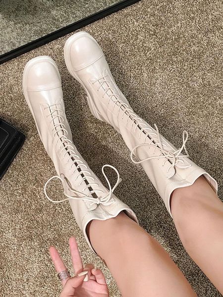 

boots women's autumn 2021 fashion low-heel casual knee-length zipper breathable, Black