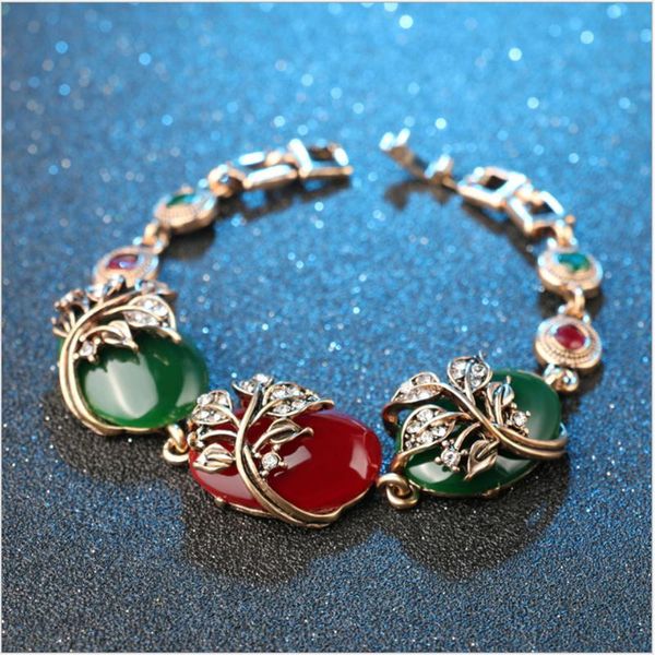 

link, chain women restore ancient ways bracelet invariant color red green precious stone resin gold buckle jewelry exquisite gift, Black