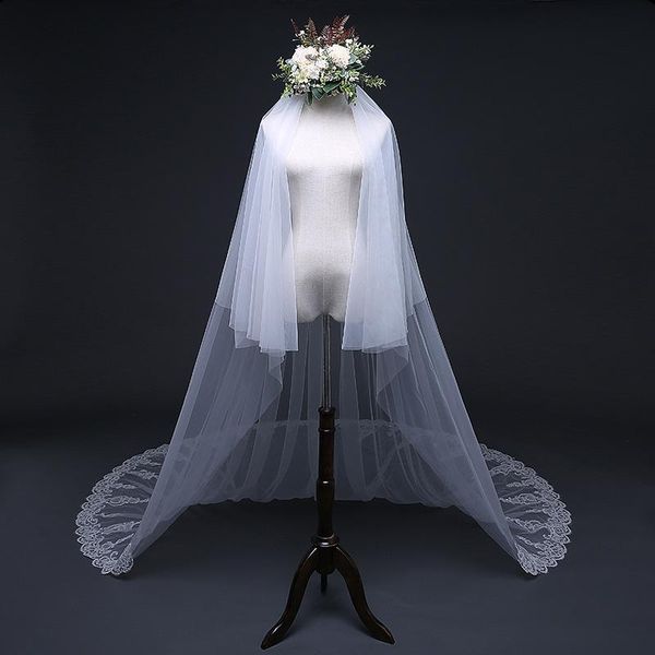 

bridal veils simple veil for wedding 2021 customize 3m length lace edge cathedral gift women vÃ©u de noiva, Black