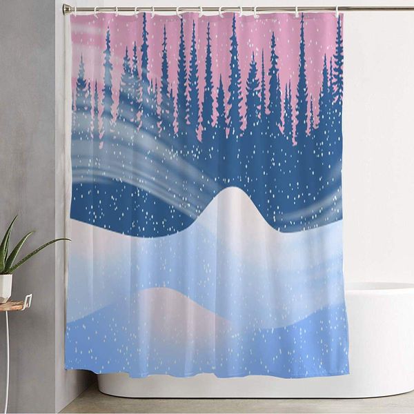 

shower curtain for bathroom pine fantasy on siberian panoramic theme winter landscape cold snow frost nature snowfall sunset