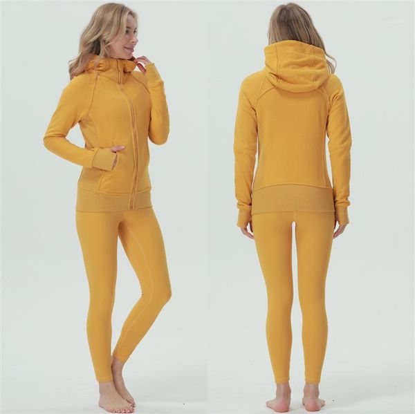 

autumn and winter yoga clothes jacket women's sports full zipper hoodie fitness running long-sleeved fleece sweater outfit
