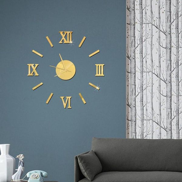 

wall clocks diy clock frameless 3d mirror large mute stickers for living room home decorations