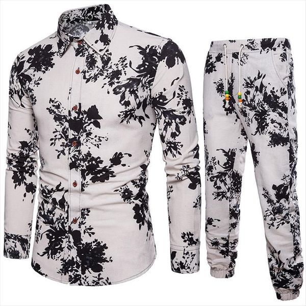 

summer floral printed vacation men tracksuit beach shirts set pants casual shirt suits big size 5xl gothic pant sets, Gray