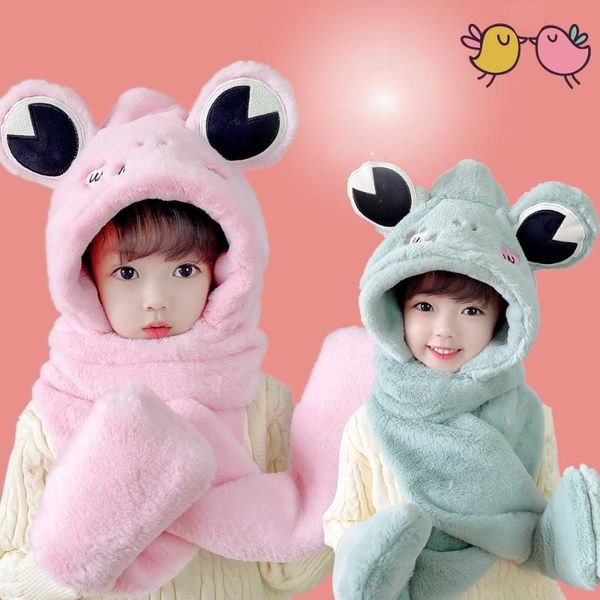 

hair accessories arrival winter scarf cartoon cute frog baby hats plush thicken caps gloves set kids bufanda de, Slivery;white