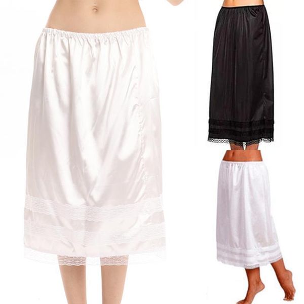 

l 3xl lace long women skirts underskirt petticoat extender gonne elastic waist slip party casual bottoms, Black