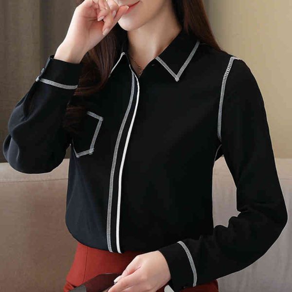 

womens and blouses turn down collar office blouse women clothes black chiffon blouse shirt long sleeve blouse women c605 210426, White