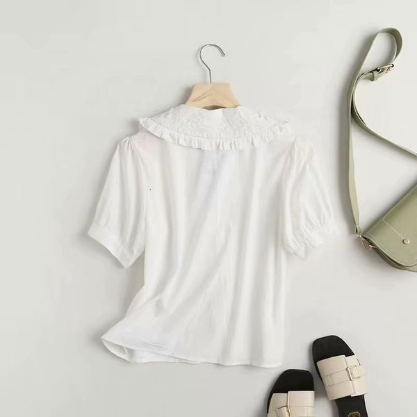 

women's blouses & shirts korean style frilly with white-white cleavage feminine summer casual short cotton blouse and