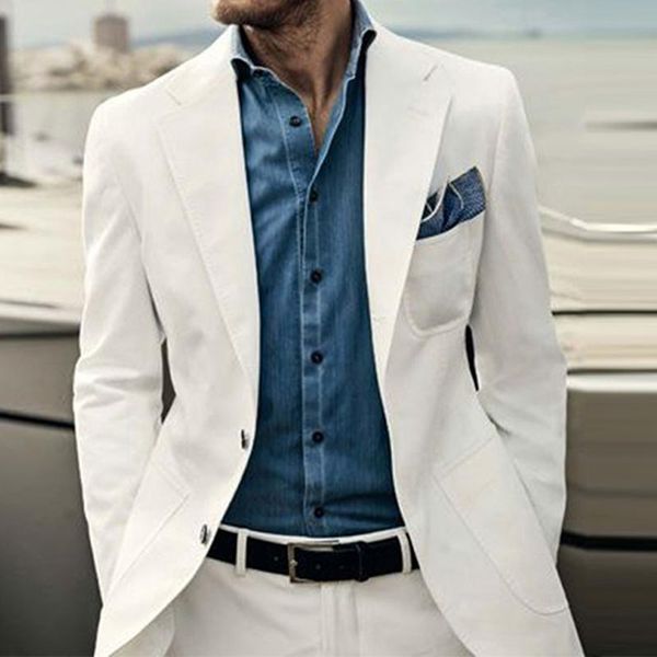 

men's suits & blazers linen summer for men 2 piece with notched lapel custom beige wedding groom tuxedo male fashion set jacket pants, White;black