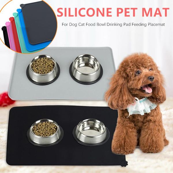 

kennels & pens waterproof non-slip pet mat for dog cat solid color silicone bowl drinking water pad feeding easy clean