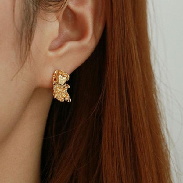 

stud vintage gold color irregular geometric lava earring for women girl brass curve piercing earrings statement jewelry, Golden;silver