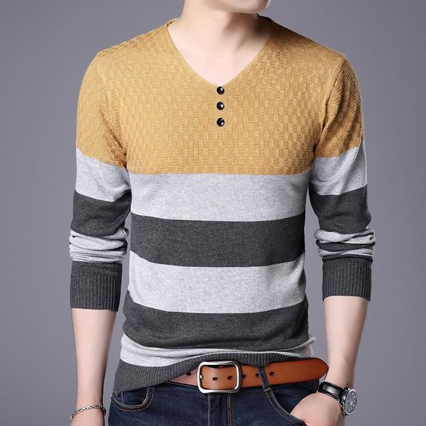 

men's sweaters brand knit quality high pullover plain fashion striped mens v neck sweater korean woolen blend casual jumper clothes men, White;black