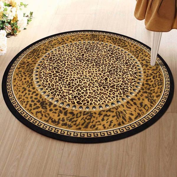 

leopard print mat living room round carpet modern european wild yellow brown black bedroom floor rug anti slip chair lounge carpets