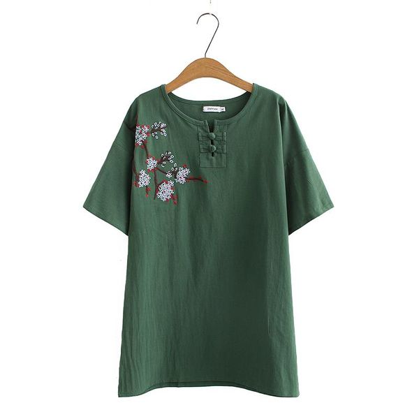 

women's t-shirt plus size embroidery summer tshirts oversized a-line with side slits, White