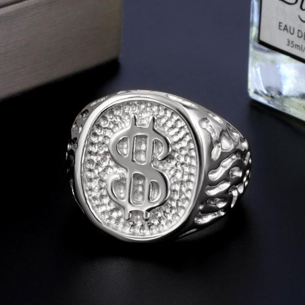 

gold dollar sign men women charms rings stainless steel vintage square jewelry cluster, Golden;silver