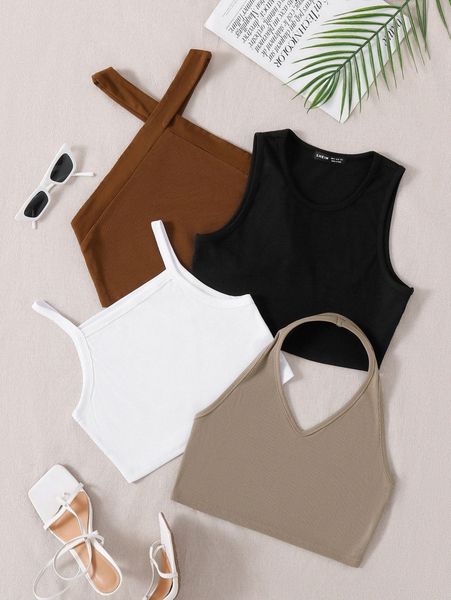 

1pc cami & 1pc tank & 2pcs halter 844s#, White