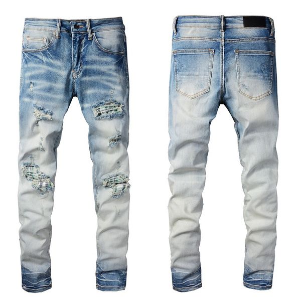 

2022 fashion new men jeans cool mens distressed ripped jeans fashion designer straight motorcycle biker jeans causal denim pants streetwear, Blue